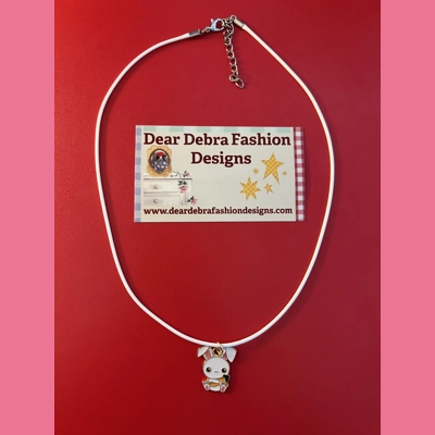 Bunny Rabbit holding carrot Charm With Leather white Necklace with Lobster Clasp