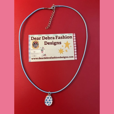 Easter egg with blue polka dots Charm With Leather light  blue Necklace with Lobster Clasp