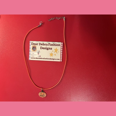 Jack-o'-lantern Charm With Leather Orange Necklace with Lobster Clasp