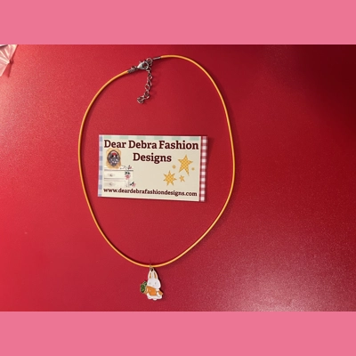 Bunny Rabbit holding a carrot Charm With Leather orange Necklace with Lobster Clasp