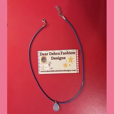 Easter egg  Charm With Leather  blue Necklace with Lobster Clasp