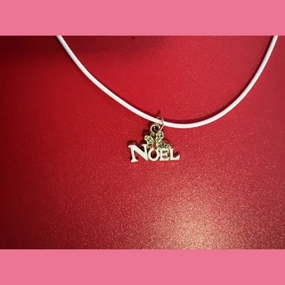 Noel Charm With Leather white Necklace with Lobster Clasp