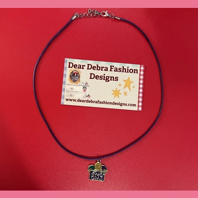 Mardi Gras Charm With Leather purple Necklace with Lobster Clasp