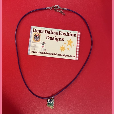 Mardi Gras Charm With Leather purple Necklace with Lobster Clasp