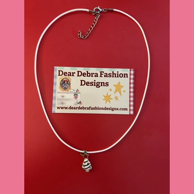 White Christmas tree Charm With Leather white Necklace with Lobster Clasp