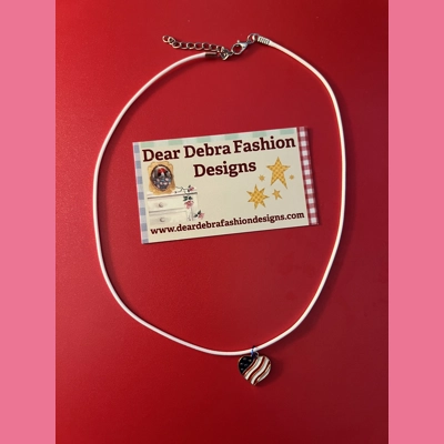 USA flag heart Charm With Leather white Necklace with Lobster Clasp