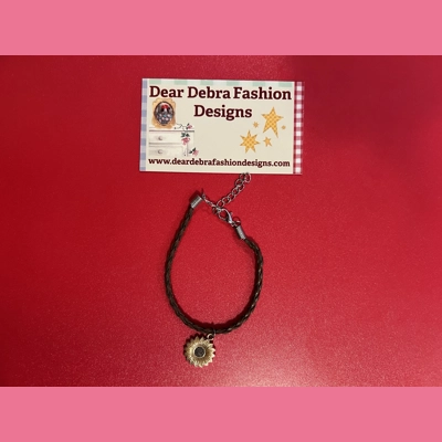 Sunflower Charm With Leather brown bracelet with Lobster Clasp