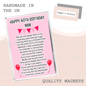 Happy 60th Birthday Nan ✳ Keepsake Poem ✳ Magnet ✳ Gift