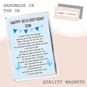 Happy 16th Birthday Son ✳ Keepsake Poem ✳ Magnet ✳ Gift
