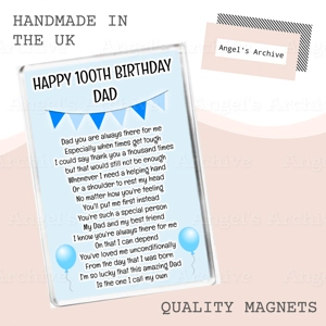 Happy 100th Birthday Dad ✳ Keepsake Poem ✳ Magnet ✳ Gift