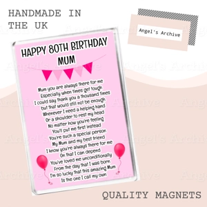 Happy 80th Birthday Mum ✳ Keepsake Poem ✳ Magnet ✳ Gift