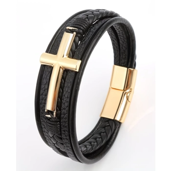 Men's Leather Cross Bracelet