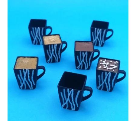 1/6 Scale Coffee Cups x7 - resin 3D printed