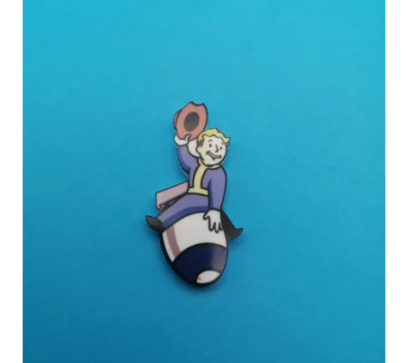 Fallout Vault Boy Mascot Riding Nuke pin badge