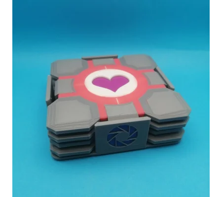 Portal Companion Cube 4-Piece PLA 3D Printed Coaster Set & Holder