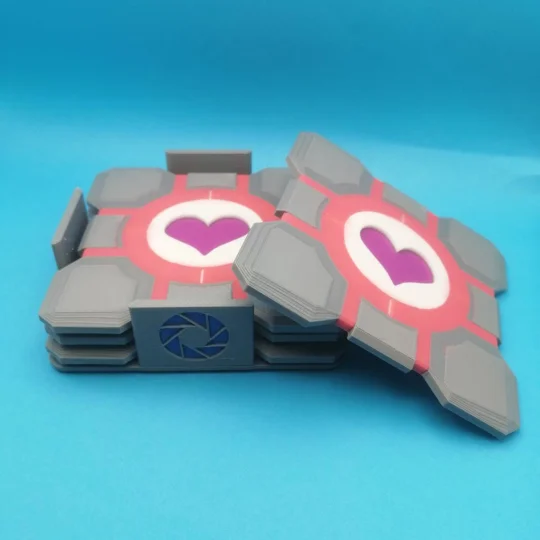 Portal Companion Cube 4-Piece PLA 3D Printed Coaster Set & Holder