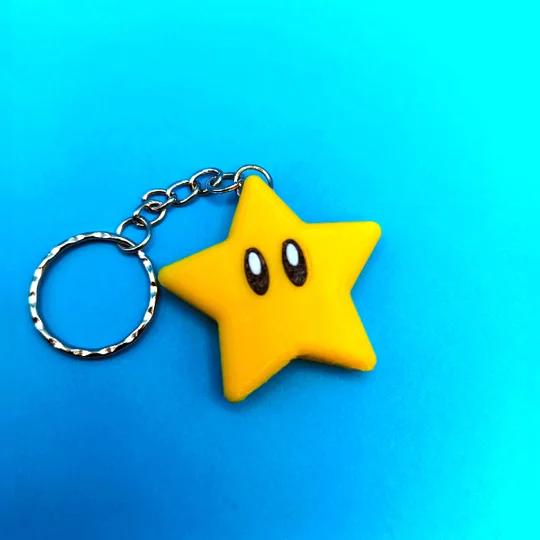 Super Mario - Super Star - 3D Printed Keyring