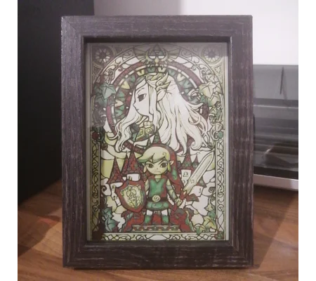 The Legend of Zelda 3D printed stained glass effect image in frame