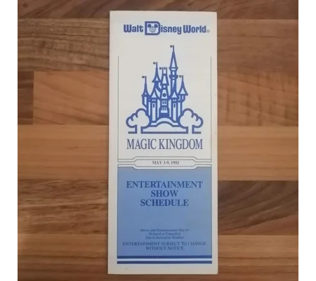 Walt Disney World Magic Kingdom Entertainment Show Schedule May 3-9 1992