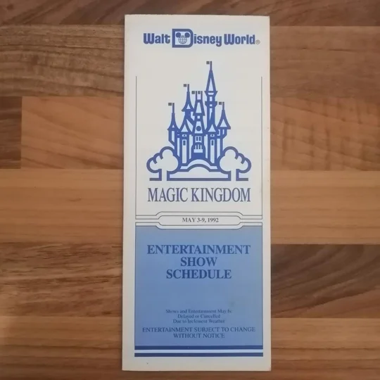 Walt Disney World Magic Kingdom Entertainment Show Schedule May 3-9 1992