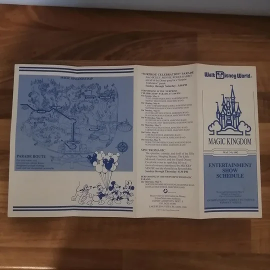 Walt Disney World Magic Kingdom Entertainment Show Schedule May 3-9 1992