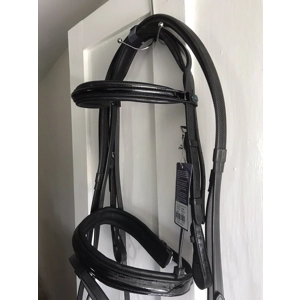 Collegiate Padded Patent Flash Bridle With Rubber Reins. Black Full Size. BN