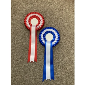 Best in show/Reserve Best in Show Rosettes. Red/White/Blue. 3 tier