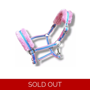 Shetland nylon fluffy headcollar.  Pink/Blue. Adjustable. BNWT