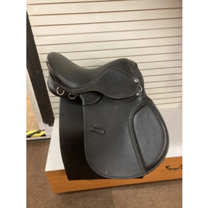Black leather saddle unbranded.  16”. Preowned