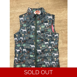 HKM horse print childs gilet. Aged 6/7 vGC. Preowned.