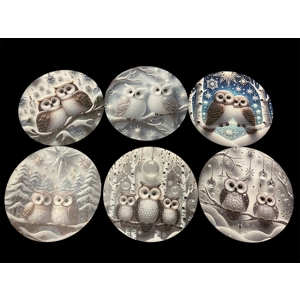 Wooden painted Owl coasters. Set of 6. BN 3.75”