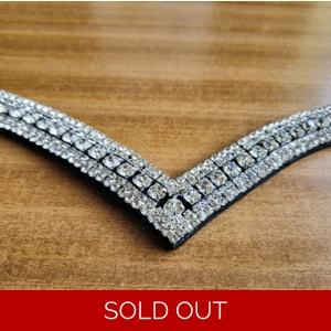 Elano Black Leather V Shaped Diamante/Rhinestone Browband. 16.5” or 17.5”