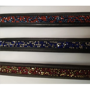 Black Leather Elite Amethyst Rock Browband. Cob or Full BNWT Red/Gold.