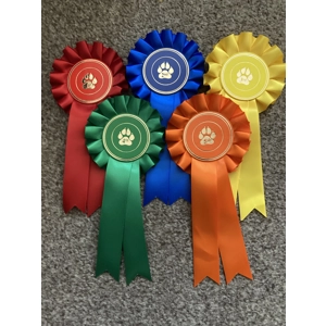 1st to 5th coloured paw print rosettes.