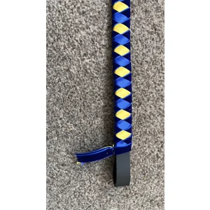 Royal Blue and Lemon Velvet and Satin Ribbon Browband 16” Black Leather.