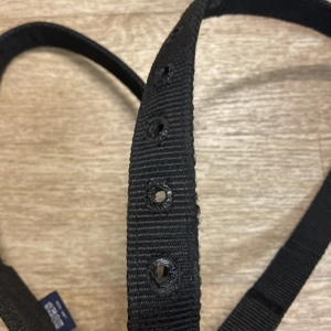 Shires childs black nylon stirrup leathers. Preowned. Vcg 36”