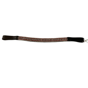 14” red and clear crystal diamante browband. Black leather