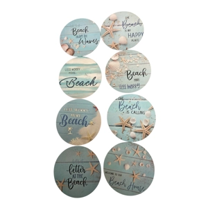 8 x Beach themed wooden coasters. Bnwt. 3.75”.