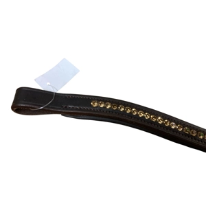 Full size brown leather Browband with pale orange diamante stone Detail. BNWT. .