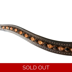 Signature Wave browband. Rose gold/black diamantes. Full size. Brown leather