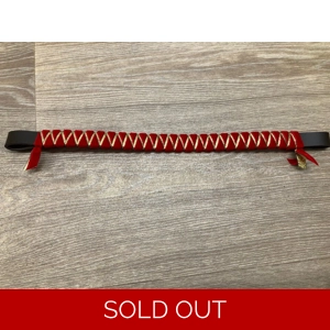 Red Velvet and Gold metallic ribbon browband.  14