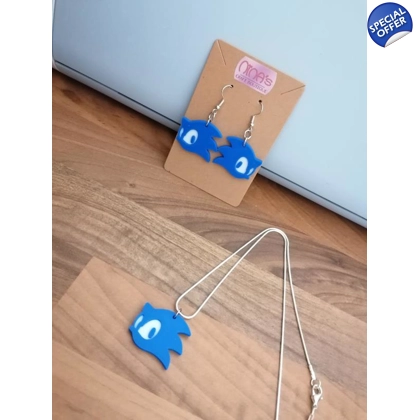 Sonic the Hedgehog ( Sonic ) Classic Earrings & Necklace 3D Printed Set Sonic the Hedgehog ( Sonic ) Classic Earrings & Necklace 3D Printed Set