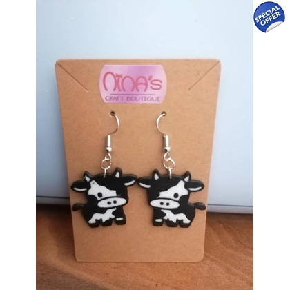Cows Animal Black & White 3D Printed Earrings Set Cows Animal Black & White 3D Printed Earrings Set