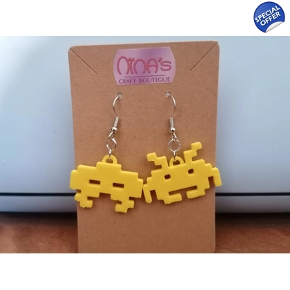 Space Invaders Yellow Retro 3D Printed Earrings Set Space Invaders Yellow Retro 3D Printed Earrings Set