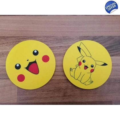 Pokémon Pikachu Happy Face & Sitting 2 Piece Drinks Coaster 3D Printed