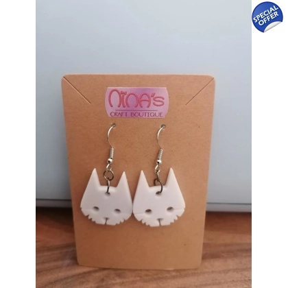 Stray Video Game Cat Textured White 3D Printed Earrings Set Stray Video Game Cat Textured White 3D Printed Earrings Set