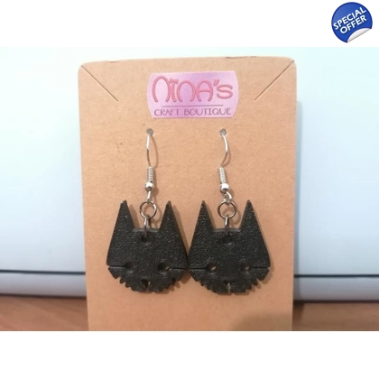Stray Video Game Cat Textured Black 3D Printed Earrings Set Stray Video Game Cat Textured Black 3D Printed Earrings Set
