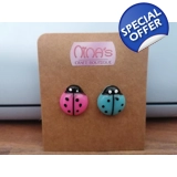 Ladybird Pink & Blue Stud Earrings Set