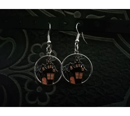 haunted house pendant earrings