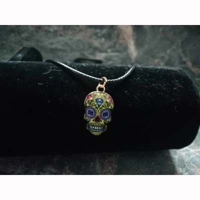 blue and yellow day of the dead skull choker